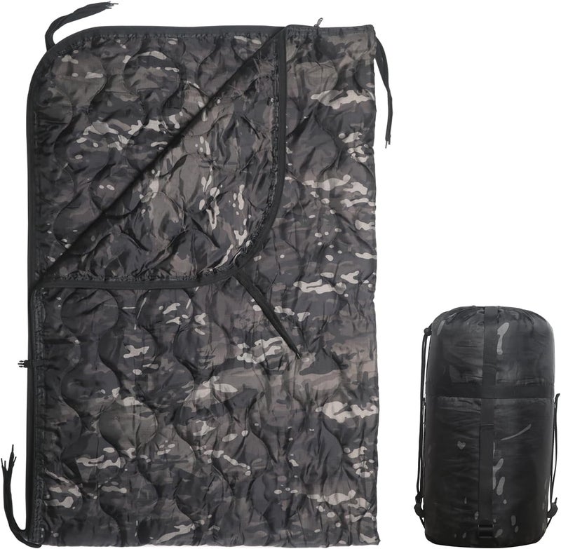GHILEO Camo Poncho Liner, Army Blanket, Military Sleeping Bag, with A Compression Carrying Bag, for Traveling, Hiking, Camping, Outdoor Survival, Car Blanket - Image 1